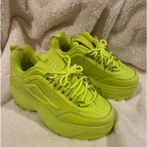 Fila Disruptor wedge platform neon yellow size 10.5